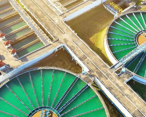 aerial view of a water treatment facility