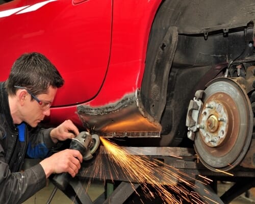 Belt-drive air compressors are a frequent choice for auto body shops.