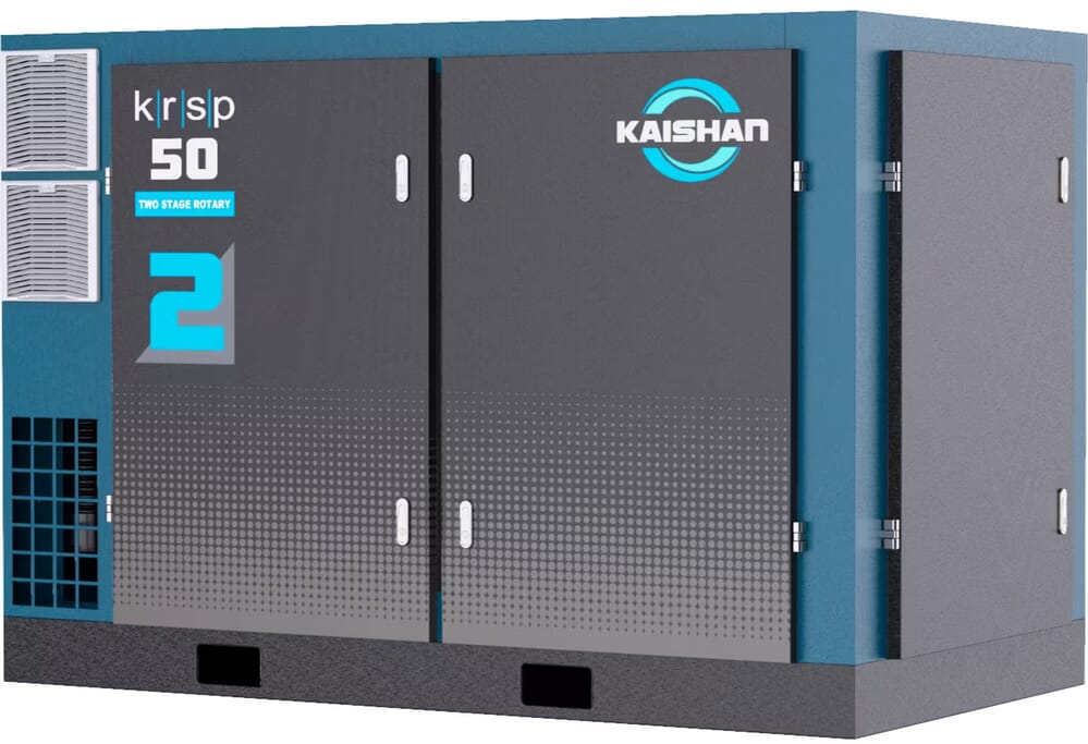 In applications where you need to maintain a high level of pressure control, we often recommend a two-stage compressor, such as our KRSP2 premium two-stage rotary screw air compressor.